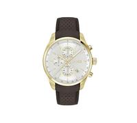 BOSS Orologio Cronografo al Quarzo con Calendario da Uomo Collezione GRAND PRIX 44 con Cinturino in Pelle Marrone, 1514225, Silver White