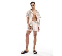 BOSS - Pantaloncini da bagno a righe beige e bianchi-Bianco W38