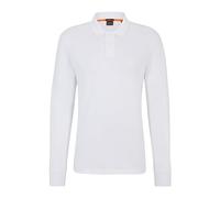 BOSS Polo da Uomo Passerby a Maniche Lunghe in Cotone Elasticizzato con Logo Toppa, Bianco 100, M