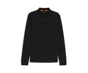 Boss Polo da Uomo Passerby a Maniche Lunghe in Cotone Elasticizzato con Logo Toppa, Nero1, XL