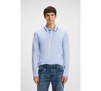 BOSS Polo in piqué di cotone con colletto a righe - Style Peoxfordlong_1, 50544845 Celeste M