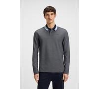 BOSS Polo in piqué di cotone con colletto a righe - Style Peoxfordlong_1, 50544845 Grigio scuro XXXL