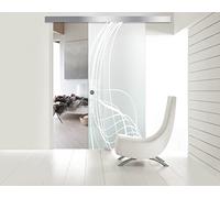 BOSS Porta Scorrevole in vetro modello LAVA 80x215 cm (60/80/90 cm) 8 mm, vetro Satinato, Nano rivestito bianco, kit hardware complete (80x215 cm, DESTRA)