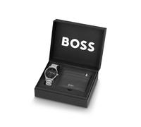 BOSS Set regalo con orologio con quadrante nero e portatessere in pelle - Style TYLER GIFTSET, 58565103 Color argento pz.