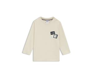 BOSS T-shirt a maniche lunghe da bambini in cotone con tre targhette con logo - Style J52473/21C02A, J52473 Beige chiaro 86