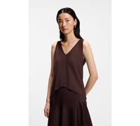 BOSS Top con scollo a V in cotone e lino - Style Ecleita, 50558964 Marrone scuro S
