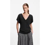 BOSS Top con scollo a V in crêpe di cotone con profili lucidi - Style Ecreva, 50550328 Nero S