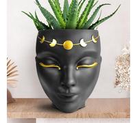 Bossa Linda Fioriera a testa per superficie piana e parete, teste per piante con gancio da parete e drenaggio, vasi unici da tavolo per uso interno ed esterno, design Luna, nero