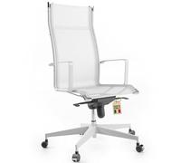 Bossberg BB70 Sedia Ufficio Ergonomica Direzionale con Schienale Alto, Poltrona di Design in Rete Traspirante e Acciaio con Supporto Lombare per Studio Professionale - Bianco Assoluto