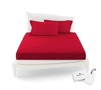 Bossi Completo lenzuolo MATRIMONIALE TINTA UNITA 007 ROSSO PAPAVERO + Tavoletta Profumo per armadi by Biancocasa