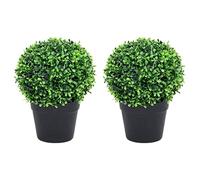 Bosso artificiale, 2 pezzi, con vaso a forma di sfera, verde, 27 cm, resistente alle intemperie e facile da pulire, ideale per soggiorno, ufficio, balcone, giardino, decorazione per interni ed esterni