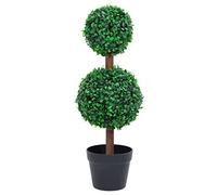 Bosso artificiale a forma di sfera, verde, 60 cm, con vaso in legno di eucalipto, resistente alle intemperie, facile da pulire, per soggiorno, cucina, ufficio, balcone, giardino, decorazione per