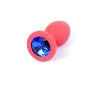 Bossoftoys - 64-00080 - Plug anale in silicone rosso - plug anale con pietra blu - lunghezza 7 cm - diametro 2,7 cm - scatola colorata