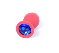 Bossoftoys - 64-00084 - Plug anale in silicone rosso - plug anale con pietra blu - misura media - lunghezza 7 cm - media 2,7 cm - scatola colorata