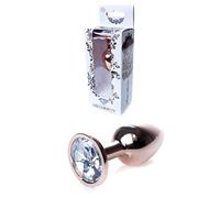 Bossoftoys - Unique Colour - Plug anale oro rosa - Plug oro con pietra bianca - 64 - 00112 - lunghezza 7 cm - Dia 2,7 cm - Scatola colorata