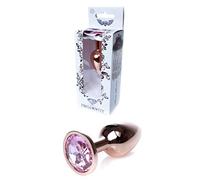 Bossoftoys - Unique Colour - Plug anale oro rosa - Plug oro con pietra rosa - 64 - 00108 - lunghezza 7 cm - Dia 2,7 cm - Scatola colorata