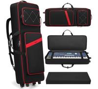 BOSSTIN Custodia per tastiera a 61 tasti con ruote, dimensioni interne: 106,7 x 36,8 x 15,2 cm, impermeabile, imbottita, custodia per tastiera per pianoforte a 61 tasti, Rosso, Custodia per tastiera