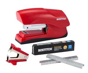Bostitch Cucitrice da ufficio resistente da 40 fogli con 1250 punti metallici e strumento di rimozione, piccole dimensioni, si adatta al palmo della mano, confezione convenienza, rosso (B175-RED-VP)