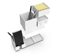 Bostitch Office Konnect - Organizer da scrivania e stazione di ricarica, 2 porte USB e 2 spine, ricarica telefoni e tablet, portamatite, 4 pezzi, colore: bianco