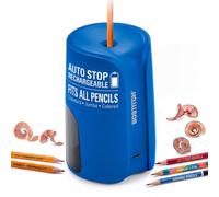 Bostitch Temperamatite verticale portatile, batteria ricaricabile, blu | Si adatta alla maggior parte delle matite standard e colorate, tecnologia AutoStop, affilatura rapida, potenza portatile