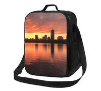 Boston Charles River City Skyline Sunset Borsa per il pranzo per uomini e donne Grande capacità Cooler Lunch Box riutilizzabile isolato Lunch Tote Bag con tracolla regolabile Lunchbox per adulti