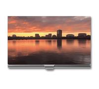 Boston Charles River City Skyline Sunset Custodia per biglietti da visita per uomini e donne Porta biglietti da visita professionale in lega di alluminio sottile custodia flip cover portafoglio porta