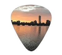 Boston Charles River City Skyline Tramonto Plettri per chitarra con scatola portaoggetti Plettri per chitarra 12 pezzi 3 spessore sottile medio pesante 0,46 0,71 0,96 mm plettri per chitarra acustica