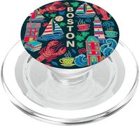 Boston Massachusetts Retro Chalk Art Style Harbour Scene PopSockets PopGrip per MagSafe