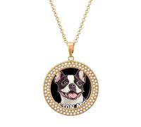 Boston Mom Terrier - Collana da donna con ciondolo rotondo a forma di volto di cane, gioiello alla moda, Misura unica, Metallo, Nessuna pietra preziosa