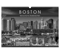 BOSTON Monochrome Stadtansichten (Wandkalender 2027 DIN A3 quer), CALVENDO Monat