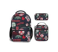 Boston Red Sox Baseball Backpack with Lunch Box Pencil Case, 17 inch Laptop Bag Daypack