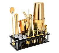 Boston - Set di shaker per cocktail, 23 pezzi, in acciaio inox, con supporto in acrilico e libretto di ricette per cocktail, strumenti professionali da bar per mescolare bevande, casa, bar, feste,
