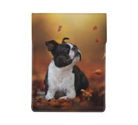 Boston Terrier Autumn Bokeh Cani Cani, Custodia per laptop in pelle PU, borsa per notebook, custodia per laptop, custodia per tablet