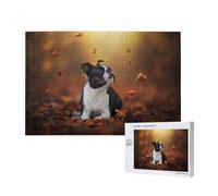 Boston Terrier Autumn Bokeh Cani Cani,Puzzle in legno da 1000 pezzi per famiglie, puzzle per adulti e adolescenti