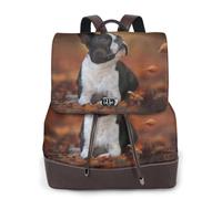 Boston Terrier Autumn Bokeh Cani Cani,Zaino da donna, impermeabile, leggero, in pelle PU, alla moda, da viaggio