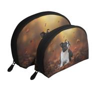 Boston Terrier Autunno Bokeh Cani Cani In, Borsa per trucco a conchiglia Portamonete da donna Borsa da toilette piccola Borsa per cosmetici 2 pezzi