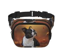 Boston Terrier Autunno Bokeh Cani Cani, Marsupio quadrato a doppio strato, borsa da viaggio, marsupio casual
