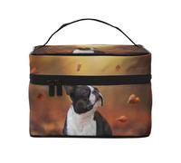 Boston Terrier Autunno Bokeh Cani Cani nella foresta, Borsa per il trucco Borsa per cosmetici Borsa da viaggio portatile da viaggio Astuccio per matite