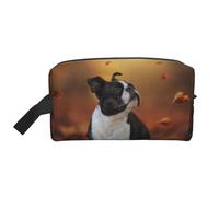 Boston Terrier Autunno Bokeh Cani Cani nella foresta, Borsa per il trucco Borsa per cosmetici Borsa da viaggio portatile da viaggio Borsa per trucco Organizer