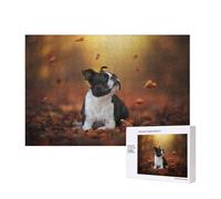 Boston Terrier Autunno Bokeh Cani Cani,Puzzle in legno da 300 pezzi per famiglie, per adulti e adolescenti, decorazioni per la casa