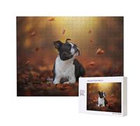 Boston Terrier Autunno Bokeh Cani Cani,Puzzle in legno da 500 pezzi, gioco di famiglia, puzzle per adulti e adolescenti, decorazioni per la casa
