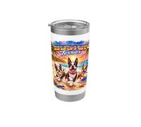 Boston Terrier Beach divertente estate Pup amante tropicale tramonto Bicchiere termico in acciaio inox doppia parete