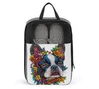 Boston Terrier - Borsa porta scarpe da golf con motivo cane con fiori, per viaggi e uso quotidiano, anti-polvere