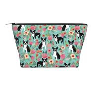 Boston Terrier con i fiori, Borsa da toilette Borsa per trucco Borsa per cosmetici Borsa da toilette da viaggio portatile