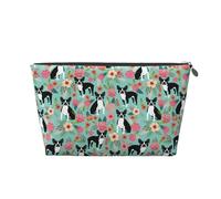 Boston Terrier con i fiori, Borsa da toilette Borsa per trucco Borsa per cosmetici Borsa da toilette da viaggio portatile
