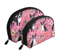 Boston Terrier con i fiori, Borsa per trucco a conchiglia Portamonete da donna Borsa da toilette piccola Borsa per cosmetici 2 pezzi