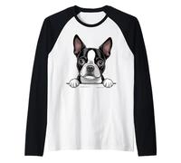 Boston Terrier, Divertente sbirciatina Bostie Pocket Puppy Dog Lover Maglia con Maniche Raglan