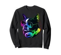 Boston Terrier DJ Cuffie Retro Music Dog Lover Felpa