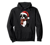 Boston Terrier Dog Bostie Santa Hat Plaid Sciarpa Occhiali da Sole Felpa con Cappuccio