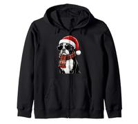 Boston Terrier Dog Bostie Santa Hat Plaid Sciarpa Occhiali da Sole Felpa con Cappuccio